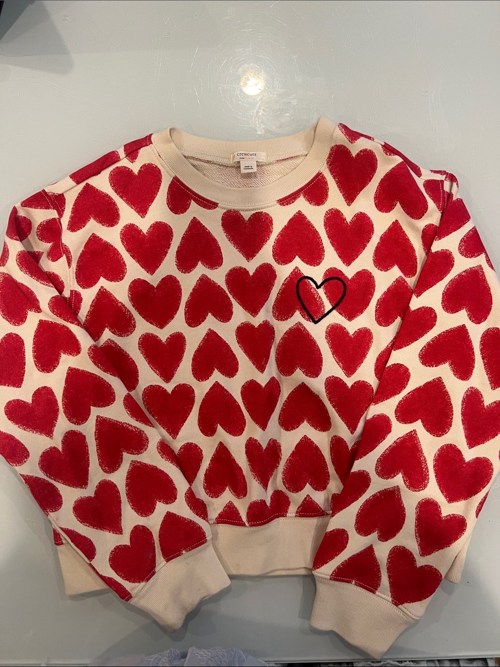 Crewcuts Cream Sweater with Red Heart Print